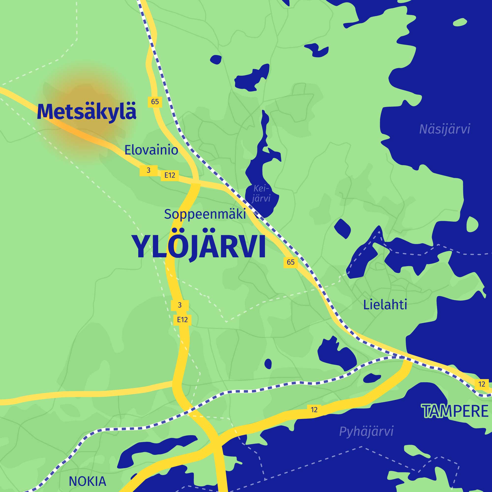 Metsäkylän sijainti Ylöjärven kartalla.