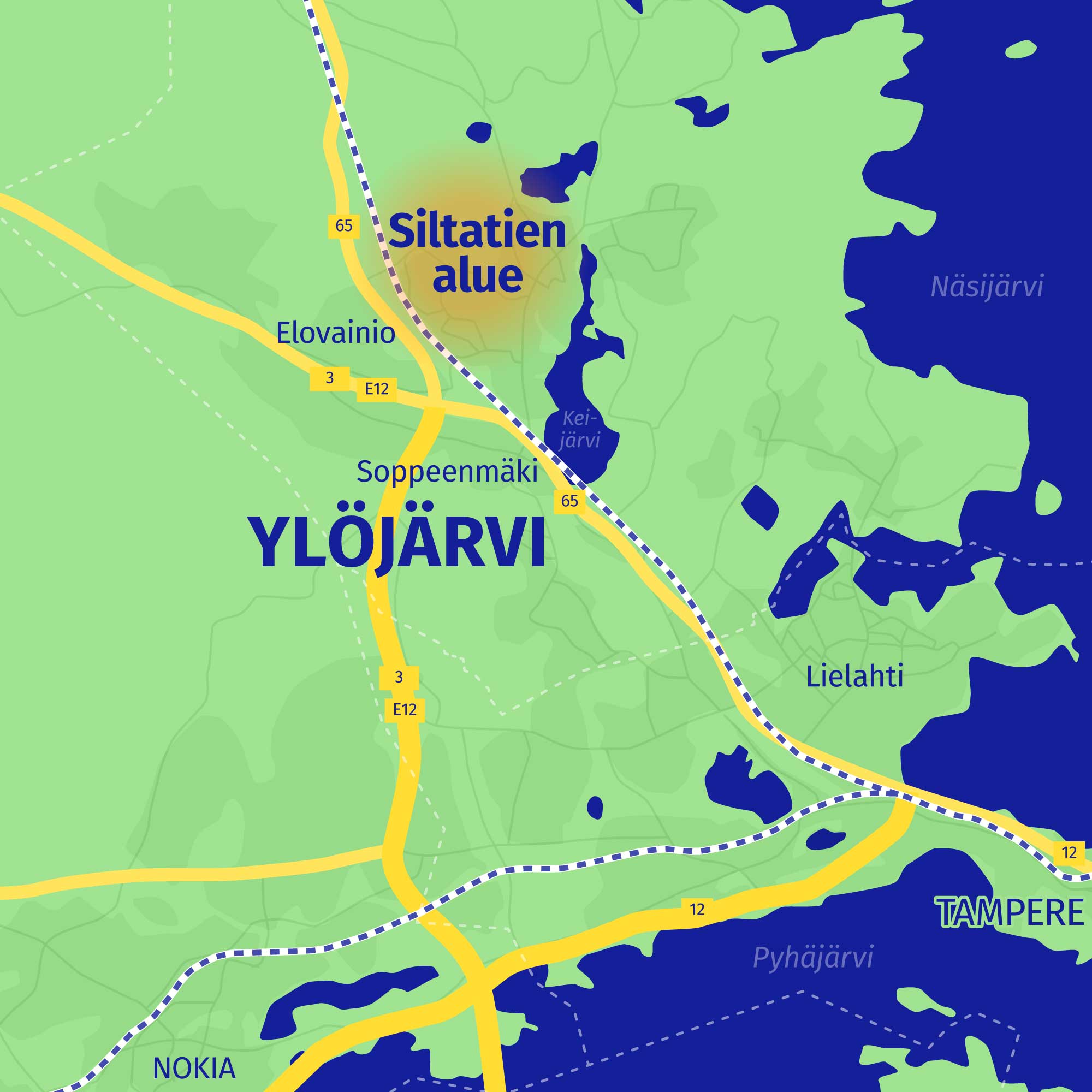 Siltatien asuinalueen sijainti Ylöjärven kartalla.