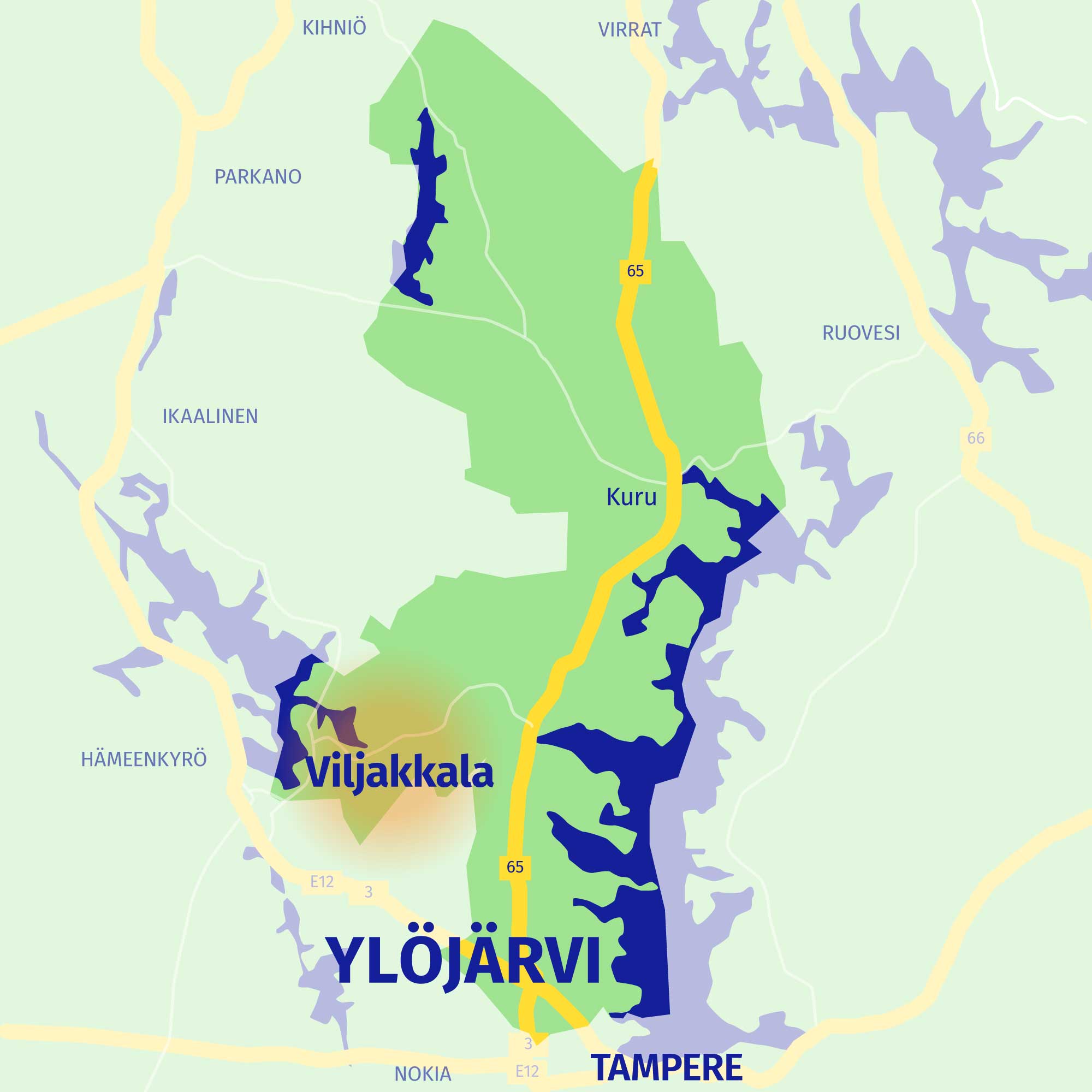 Viljakkalan sijainti Ylöjärven kartalla.